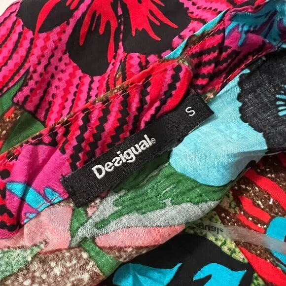 NWOT Desigual Dress Minowa Adjustable Waist Tie Floral Spanish European Mini